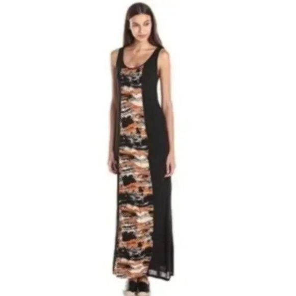 Eclipse black sides and printed insert maxi dress M - Picture 5 of 11